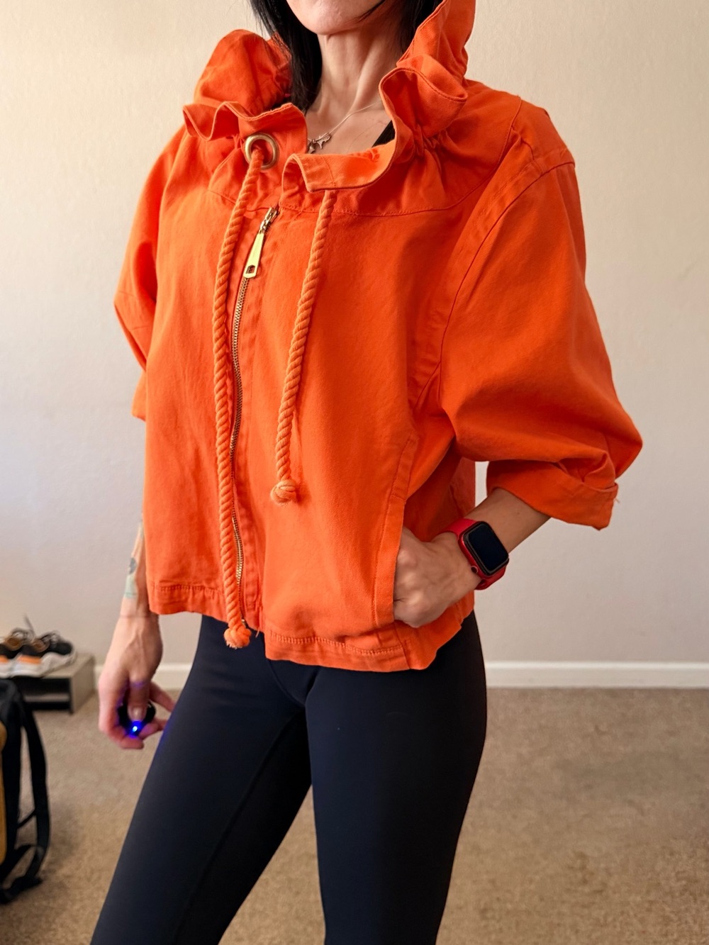 Live a Little Vibrant Orange Ruffled Collar Utility Jacket